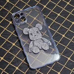 NEW! IPhone 14 PLUS Case - Metallic Blue/Silver Crystal Bear